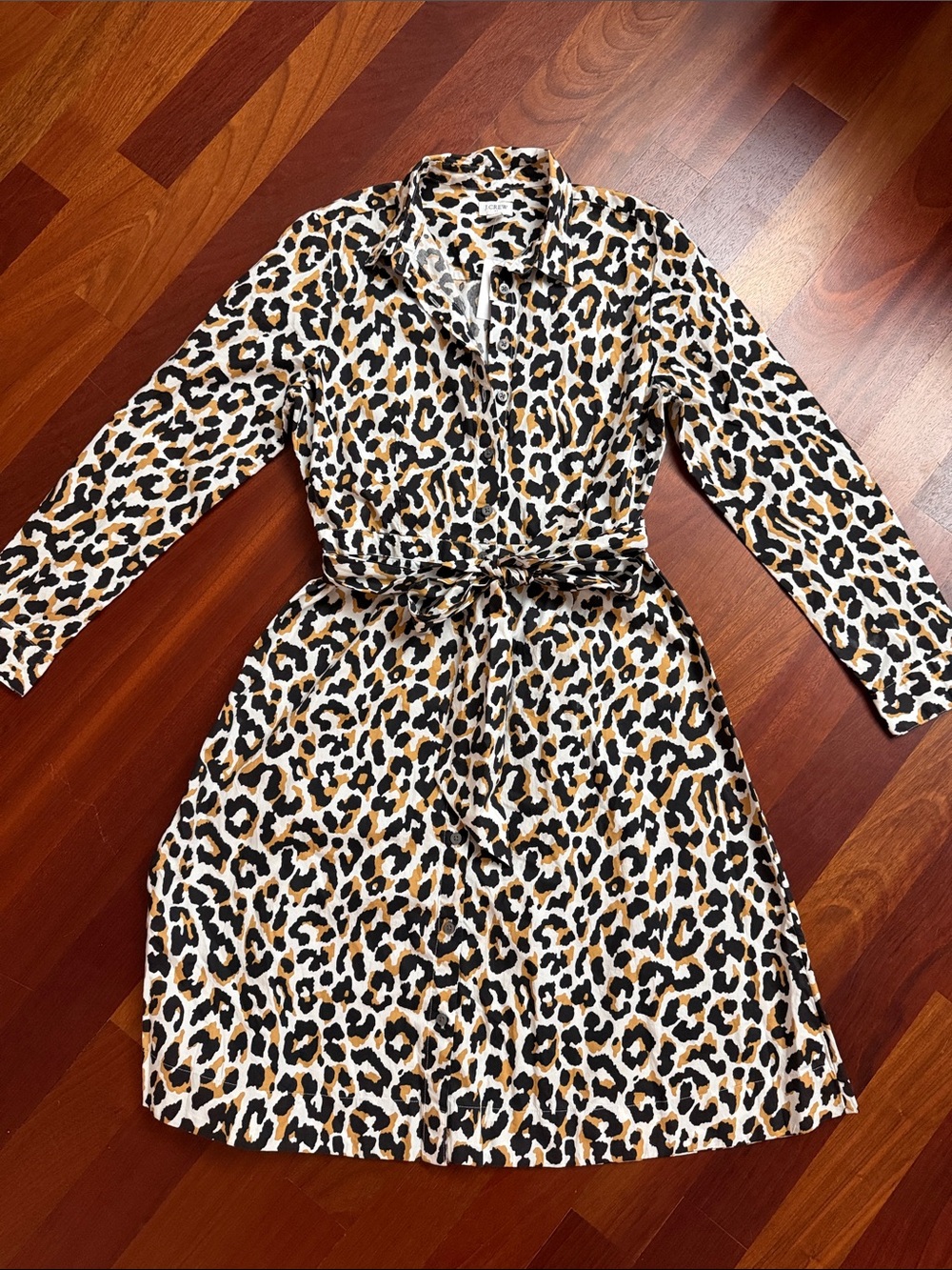 J. Crew Leopard Print Midi Dress in Black, White & Tan